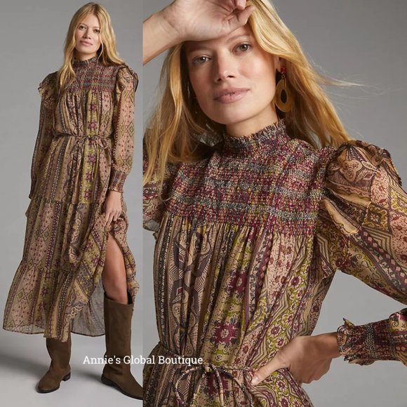 NWT ANTHROPOLOGIE Llani Smocked Tiered Midi Dress. Size M - Picture 16 of 16